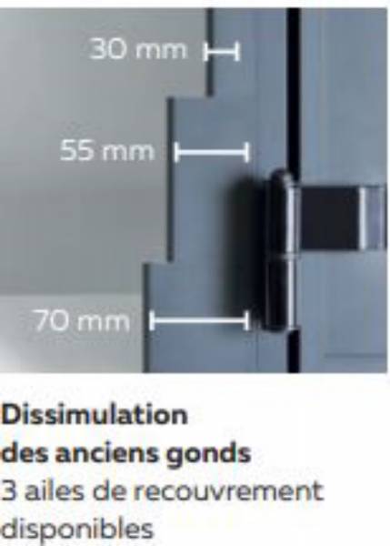 Dissimulation des gonds grâce à 3 couvre joints possibles